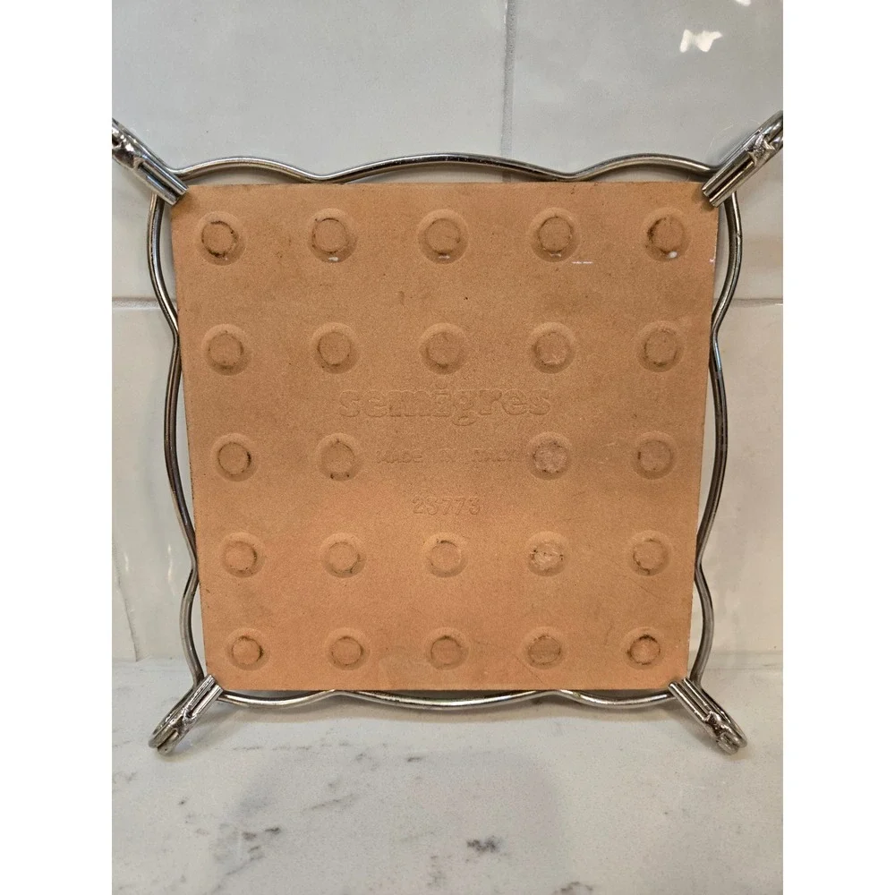 Vintage Semigres Italy Ceramic Floral Tile Trivet Chrome Stand Orange Green